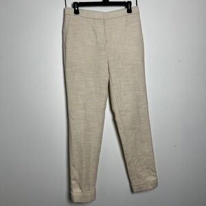 Ann Taylor Womens Cream Beige Textured Basketweave Ankle Pants Trousers  4 Tall